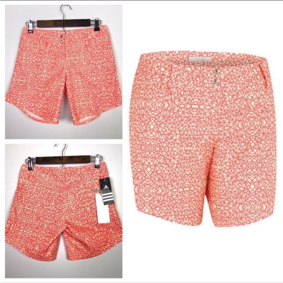 NWT Adidas Advance Sport Women’s Size 0 Orange Geometric Deco Golf Shorts - Picture 1 of 8